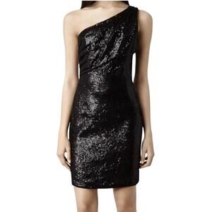 ALLSAINTS Women’s Cassis Black Sequin Twisted One Shoulder Mini Dress
